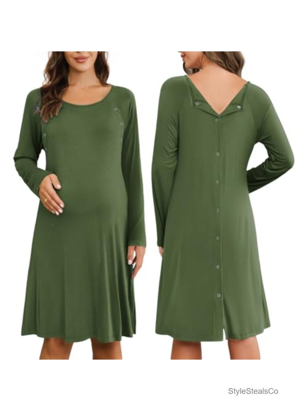 Maternity Nursing Nightgown Long Sleeve Button Down Sleepwear Labor Delivery